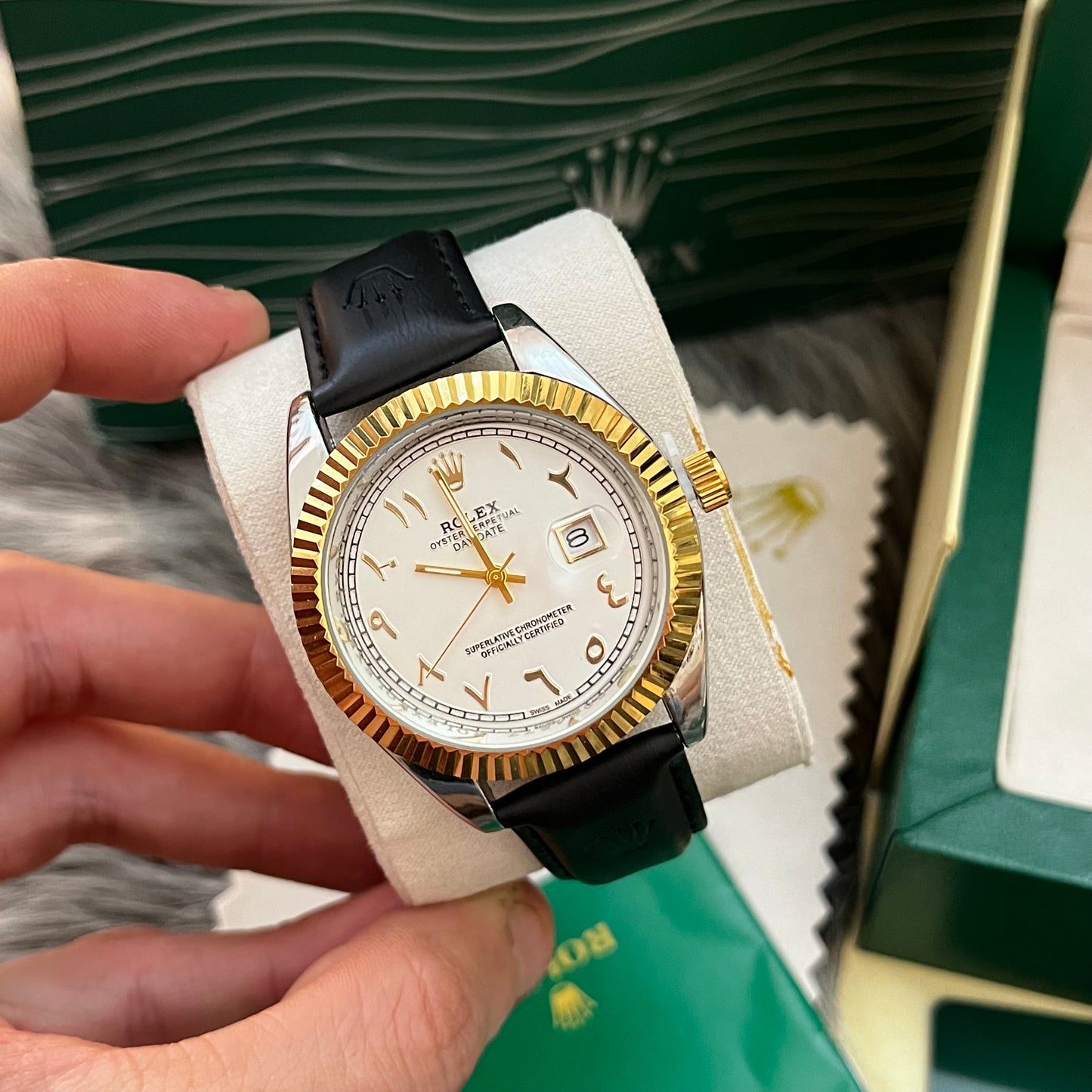 Montre rlx bracelet cuire INDEAN NUMBER