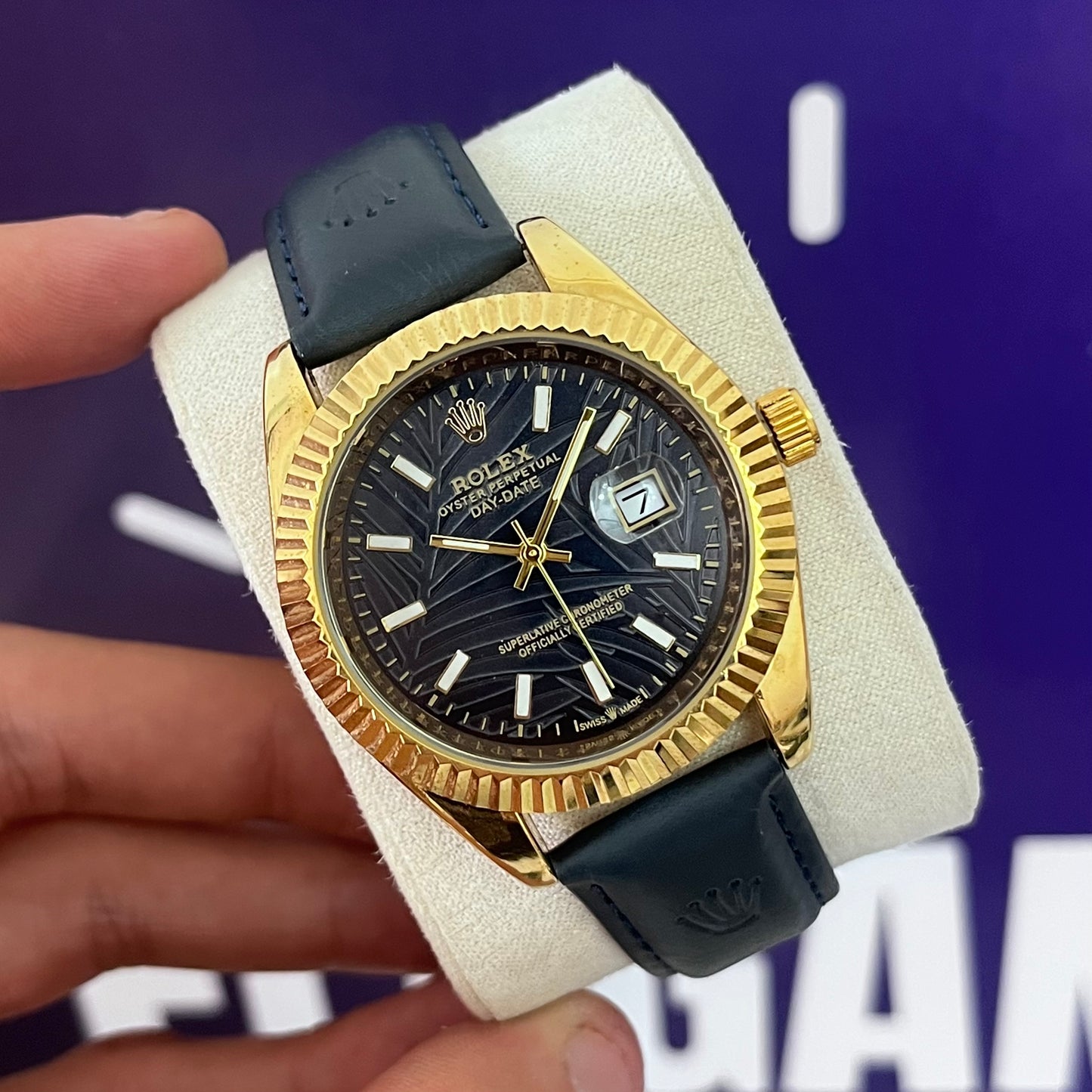 Montre rlx bracelet cuire INDEAN NUMBER