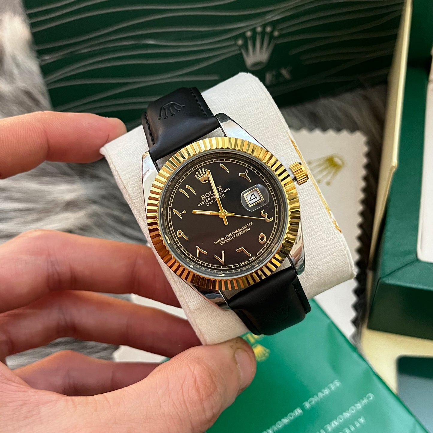 Montre rlx bracelet cuire INDEAN NUMBER